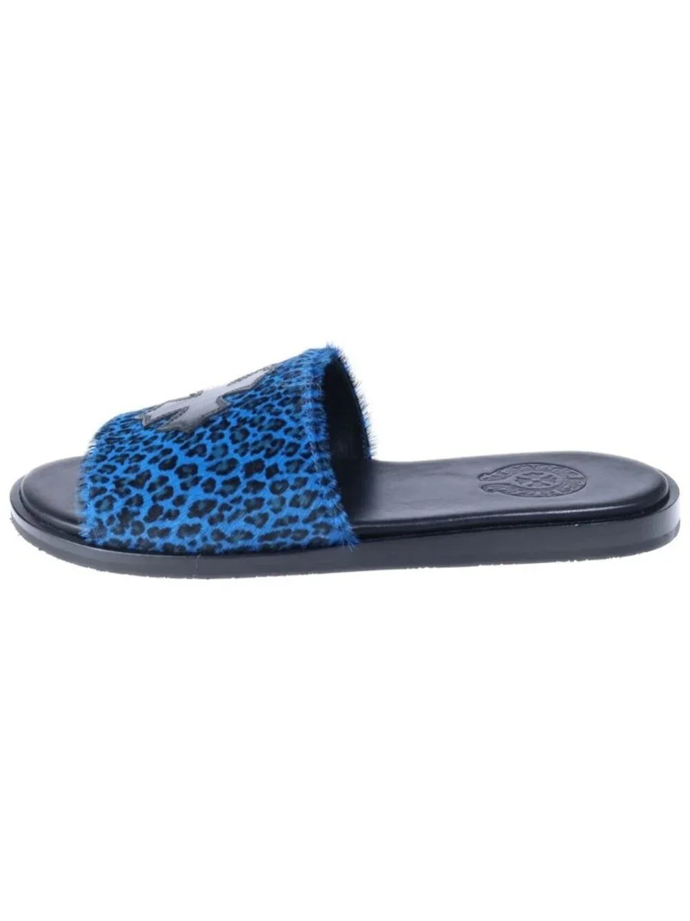 Chrome Hearts CH Slide CH Plus Patch Calf Hair Sandals Blue